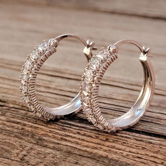 Dee Berkley Designer CZ Sterling 1" Hoop Earrings - Picture 4 of 8